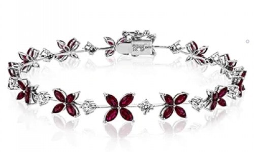 Simon G. bracelet with floral motifs featuring diamonds and rubies