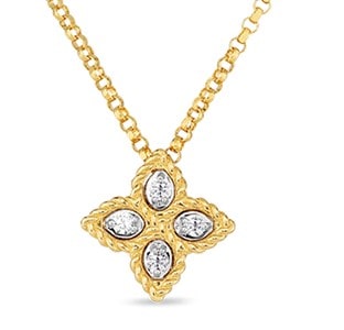 Rose gold and diamond necklace with Roberto Coin?s signature style