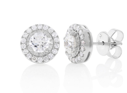 BENARI Signature 14kt White Gold Diamond Halo Studs