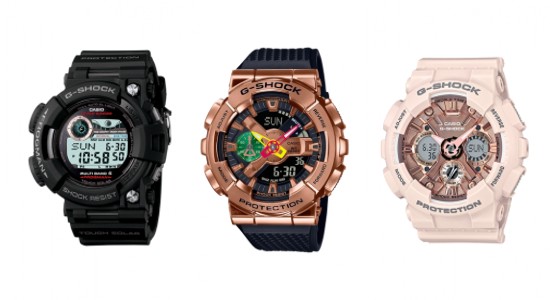 three G-Shock watches with round cases